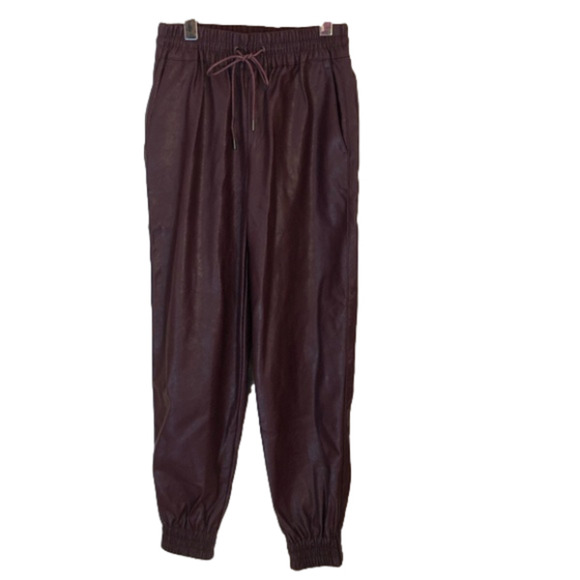 Dynamite High Waisted Faux Leather Burgundy Sacha Joggers XS - Picture 1 of 6